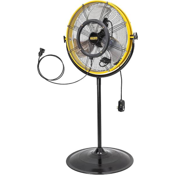 HICFM 20 in. Yellow 4400 CFM Outdoor Misting Pedestal Fan with IP44 Motor, Mist Kit, GFCI Plug, 120° Tilt - UL Listed