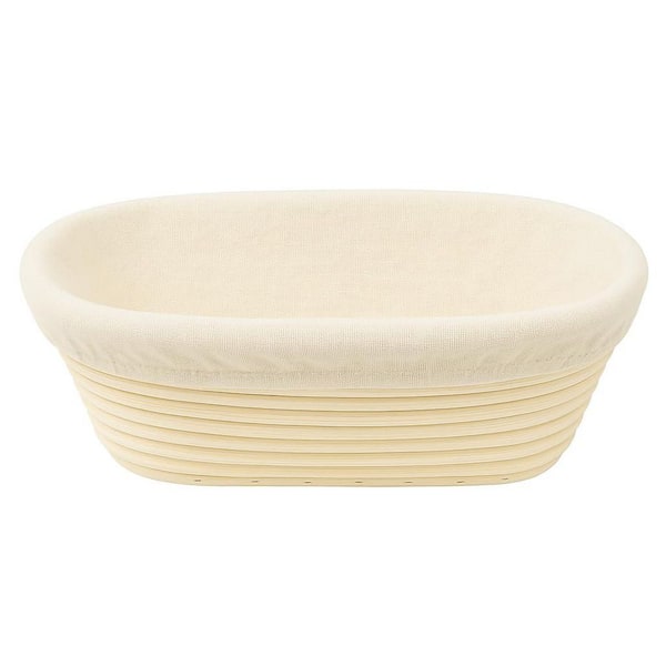 10 in. Rattan Bread Basket with Liner for Making Beautiful Bread, Oval (1-Pack)