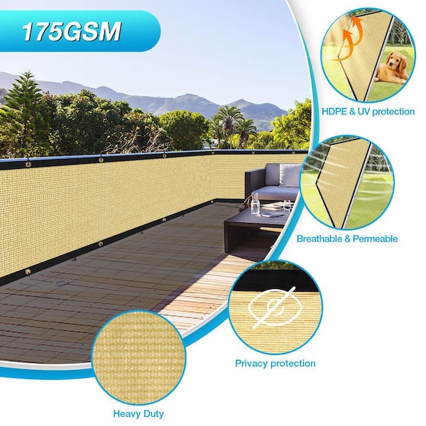 8 ft. x 50 ft. Sand 175 GSM Balcony Privacy Fence Screen with 90% UV Blockage, 40 Cable Zip Ties Included