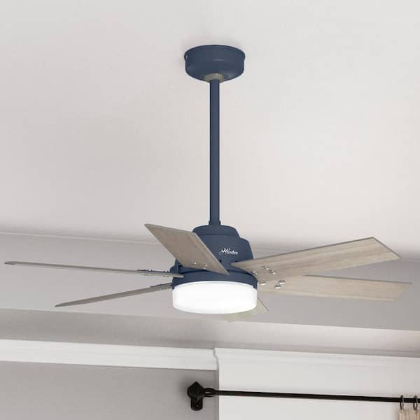 Hunter Pacer 44 In Indoor Indigo Blue Ceiling Fan With Light Kit And Remote 51206 The Home Depot - Hunter Ceiling Fan Schoolhouse Light Kit