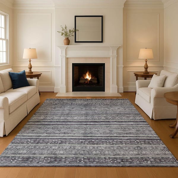 Mayfield Premium Machine Washable Abstract AMF1644 Gray 9 ft. x 12 ft. Area Rug