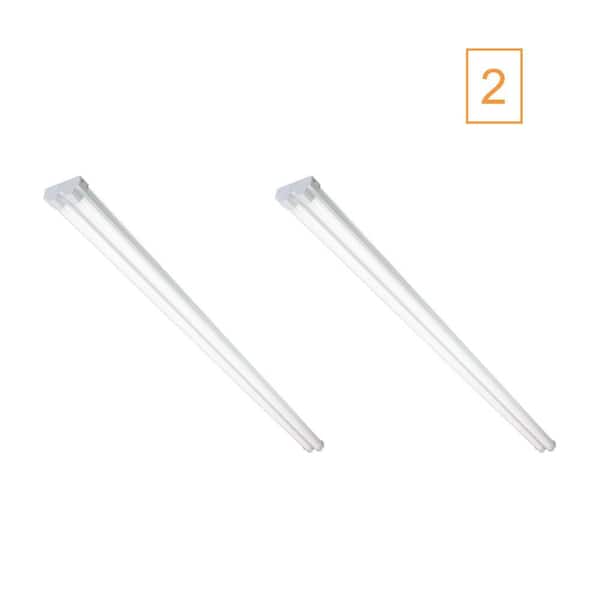 2-Pack 8 ft. Integrated LED White Strip Light Fixture 4000K Bright White 9000 Lumen 120V Workshop Basement Utility Light