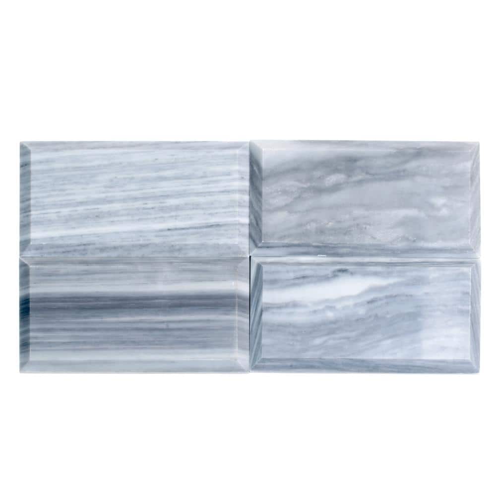 Gray 3" x 6" Beveled Polished Marble Subway Tile