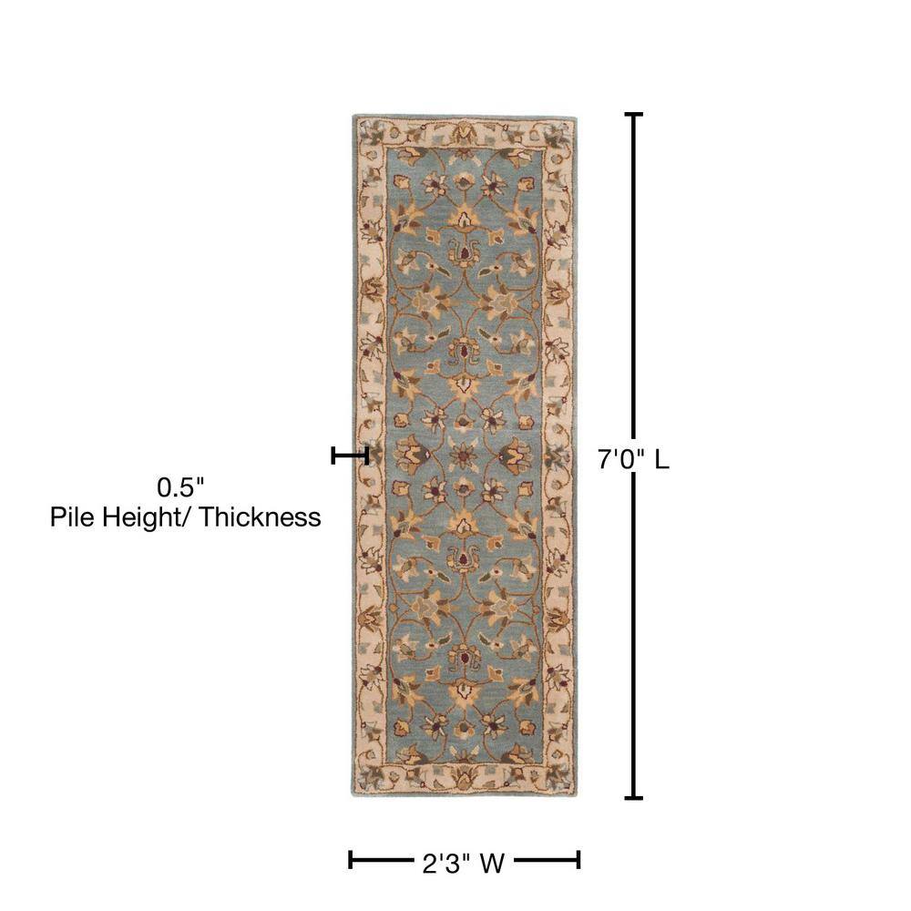 Handmade Blue and Beige Wool Tufted Runner Rug, 2'3" x 7'