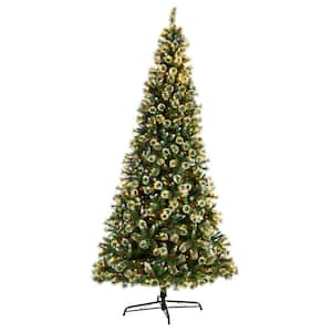 10 ft. Pre-Lit Frosted Swiss Pine Artificial Christmas Tree with 850 Clear LED Lights and Berries