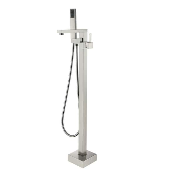 Dimakai Single-Handle Floor-Mounted Bathtub Faucet High Flow Bathroom Tub Filler with Hand Shower in Brushed Nickel