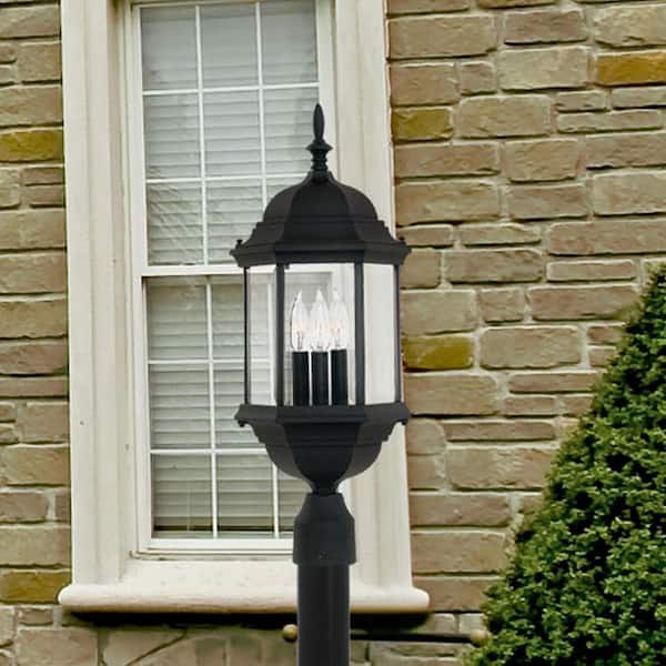 Designers Fountain Erving 3-Light Black Cast Aluminum Line Voltage Hardwired Outdoor Wet-Rated Post Light with No Bulb Included