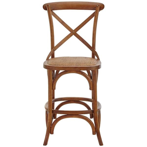 Linon Home Decor Hyde Cafe 24 in. Brown Counter Stool with Back and Cane Seat