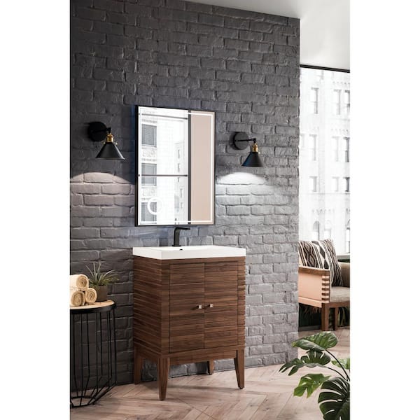 Linden 23.6 in. W x 18.1 in. D x 35.5 in. H Bath Vanity in Mid Century Walnut with White Glossy Top