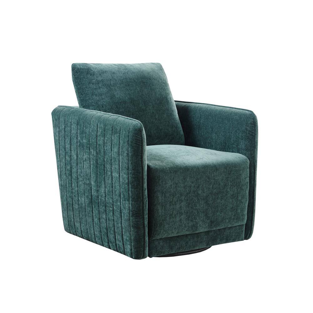 Teal Velvet Channel Quilted Swivel Accent Chair