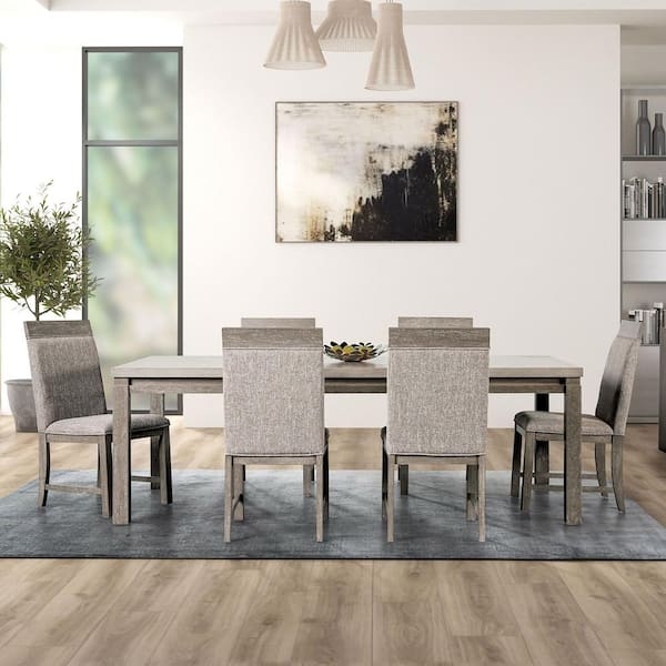 Furniture of America Burnett 7-Piece Rectangle Stone Gray Wood Top Dining Set (Seats 6)