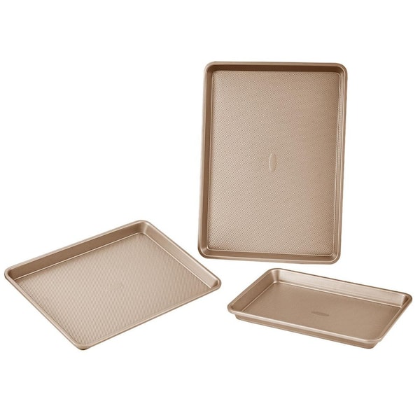 Bakeware Set, 3 Piece, Gold Carbon Steel Cookware Set, Oven Safe, Nonstick, Easy Clean, for Muffins, Cakes, Stackable