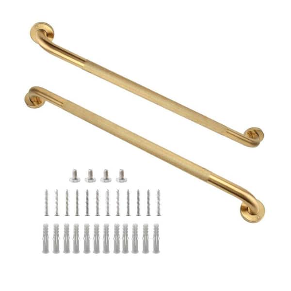 33.4 in. L x 2.3 in. W Concealed Screw Bathtub Grab Bar Stainless Steel with Safety Anti-Slip for Senior in Gold 2-Pack