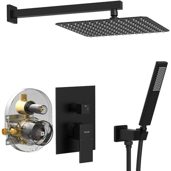Rain Square Single Handle 1-Spray Shower Faucet 1.8 GPM with High Pressure 12 in. Shower Heads System in Matte Black