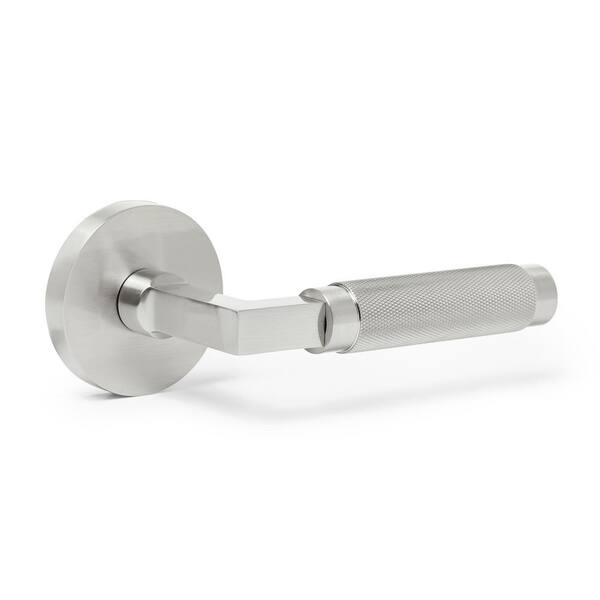 EXPLORE HARDWARE Montreal Solid Brass Satin Silver Privacy Bed/Bath Door Lever, Knurled Handle with Round Rose