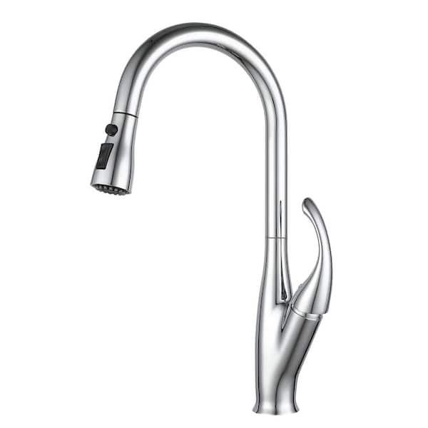 Tahanbath Single Handle Pull Down Sprayer Kitchen Faucet 360-Degree Swivel Kitchen Faucet in Chrome