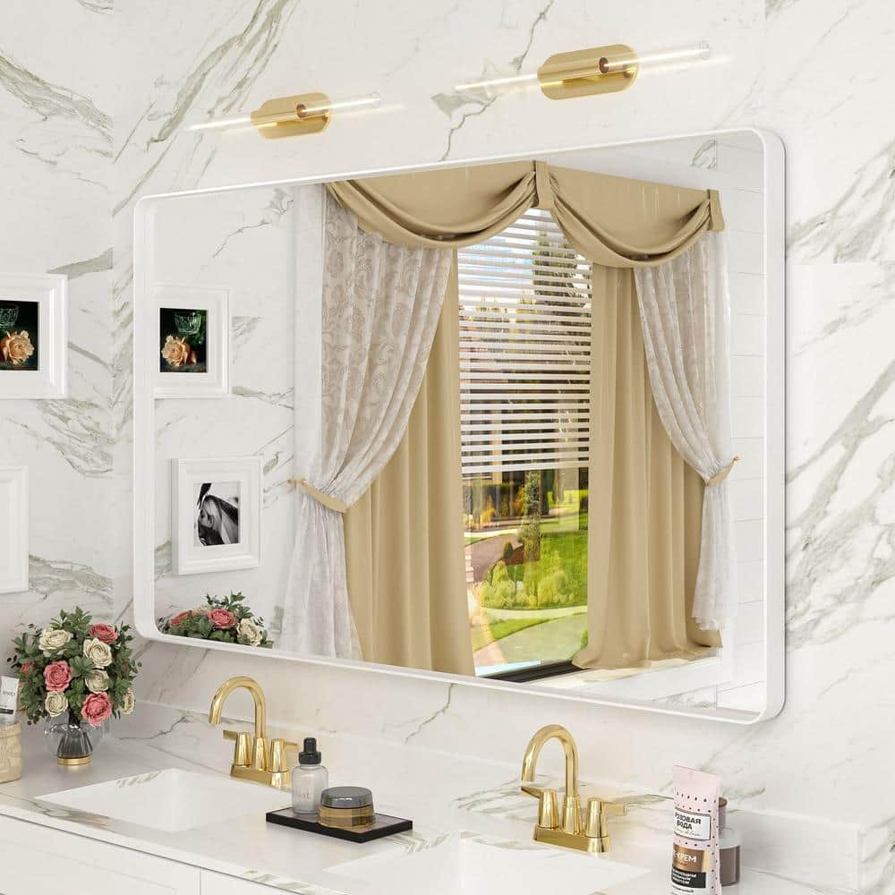 48 in. W x 30 in. H Rectangular Aluminum Alloy Framed and Tempered Glass Wall Bathroom Vanity Mirror in Matte White price history on PriceWatchPro