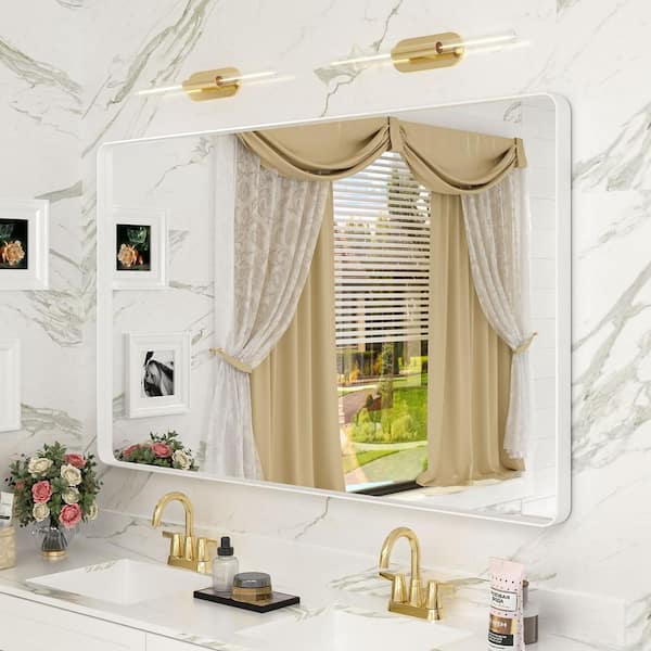 Apmir 48 in. W x 30 in. H Rectangular Aluminum Alloy Framed and Tempered Glass Wall Bathroom Vanity Mirror in Matte White