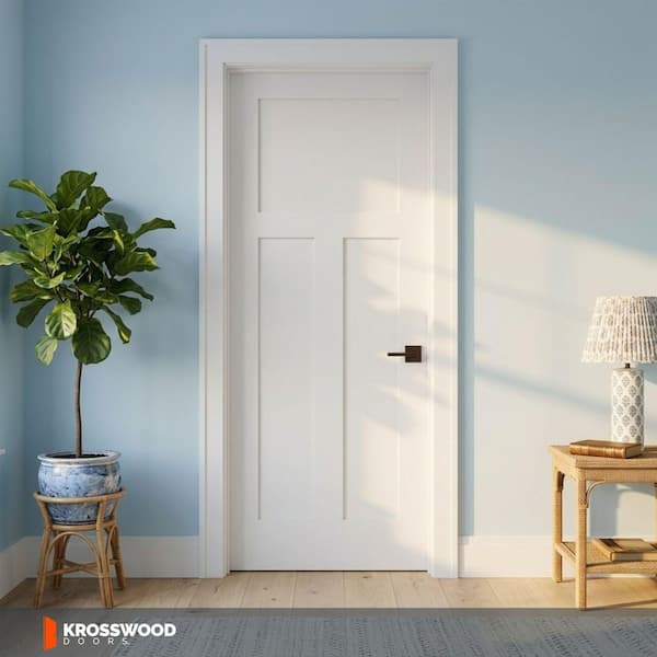 Krosswood Doors 24 in. x 80 in. Craftsman Shaker 3-Panel Primed