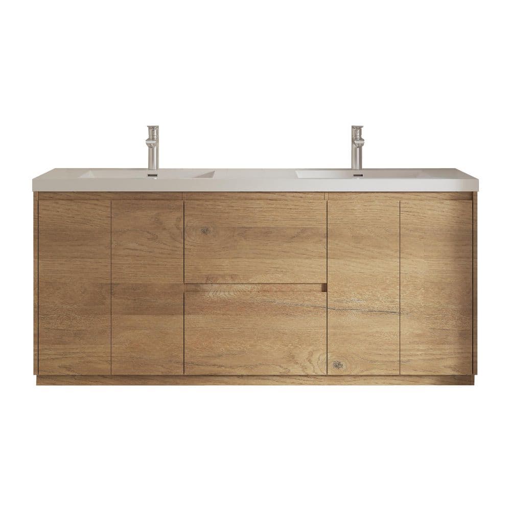 TONA Angela-T 72 in. Double Natural Oak Bath Vanity Free Standing ...