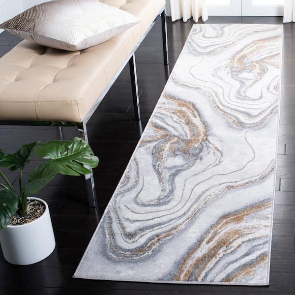 Orchard 2 ft. x 7 ft. Gray/Gold Abstract Runner Rug