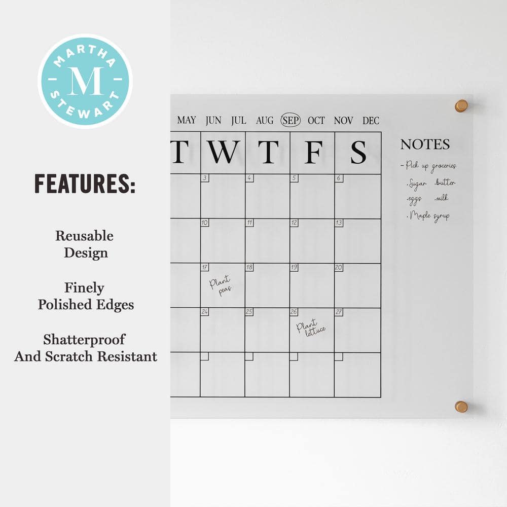 Clear Acrylic Monthly Wall Calendar with Notes and Dry Erase Marker