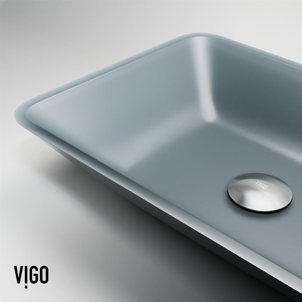 Sottile Blue Glass Rectangular Vessel Sink with Brushed Nickel Faucet