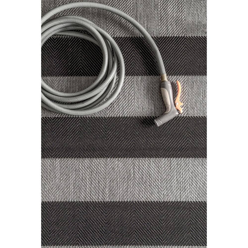 Black and Gray Striped Synthetic Outdoor Area Rug
