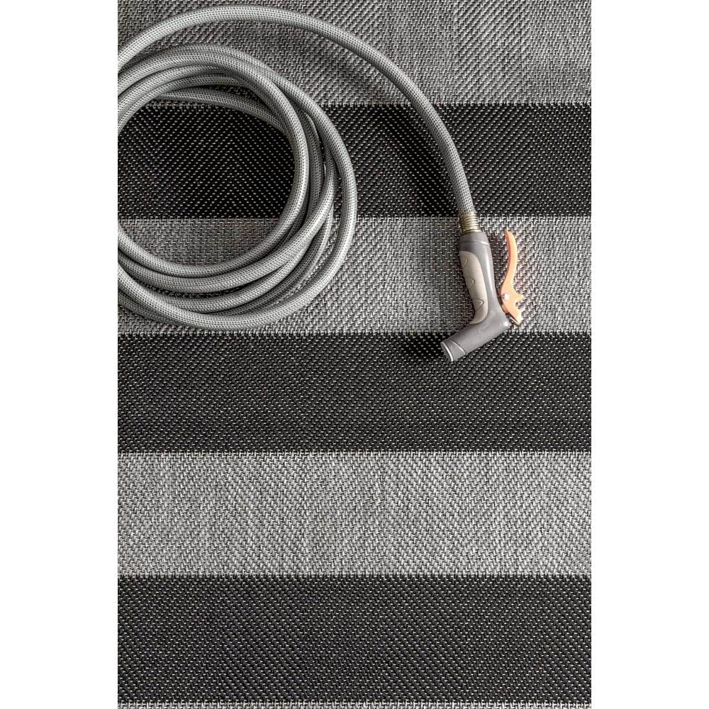 Alexis Black and Gray Striped 3' x 5' Outdoor Area Rug