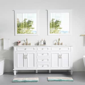 72 in. W x 22 in. D x 35 in. H Double Sink Solid Wood Bath Vanity in White with Stain-Resistant Quartz Top and 2 Mirror