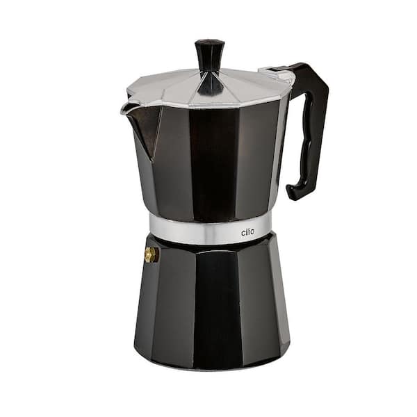 Cilio "Classico" 15 fl. oz. 6-Cup Black Cast Aluminum Espresso Maker