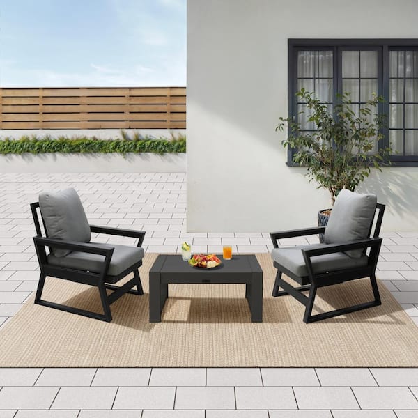 LuXeo Malibu Gray 3-Piece Plastic Deep Seating Set with Gray Cushions