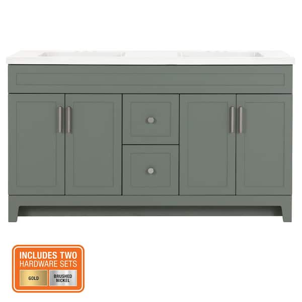 Chasbury 61 in. Double Sink Palm Green Bath Vanity with White Cultured Marble Top (Assembled)