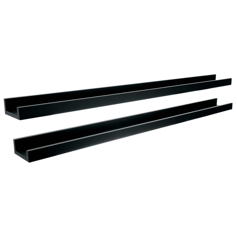 Black Engineered Wood Floating Wall Shelves Set of 2