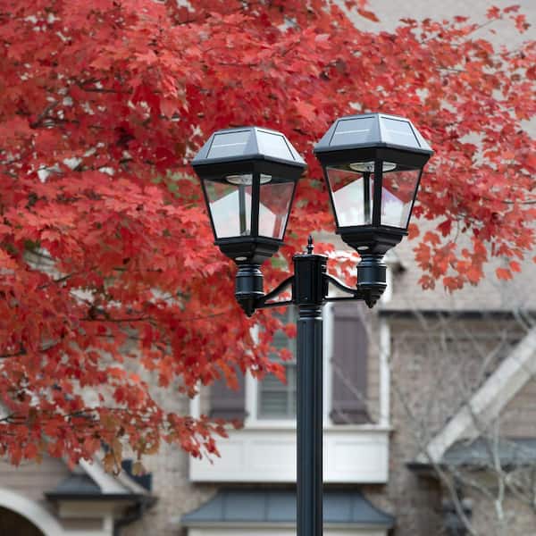 GAMA SONIC Imperial III Black 2-Light Outdoor Commercial Graded Solar LED Post Light with Dual Color Temperature and 3 in. Fitter