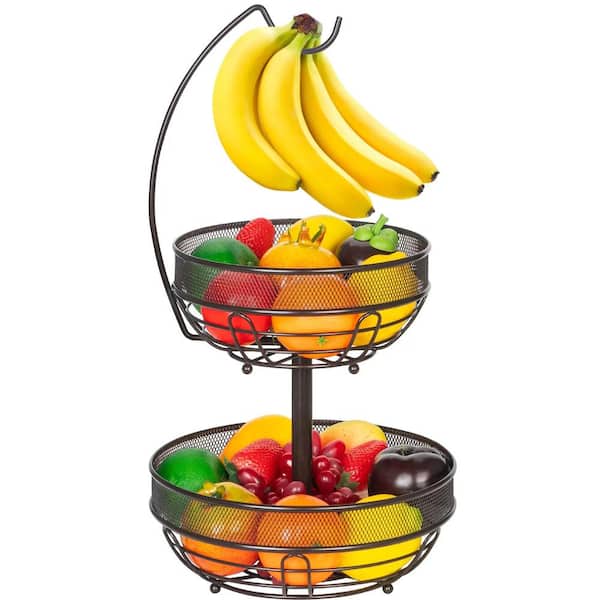 Brozne 1-Piece 2-Tier Fruit Basket with Banana Hook and 2-Fruit Bowl