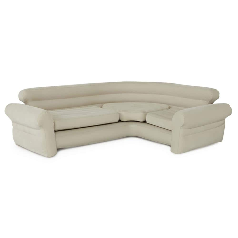 Intex Inflatable Corner Living Room Air Mattress Sectional Sofa, Beige