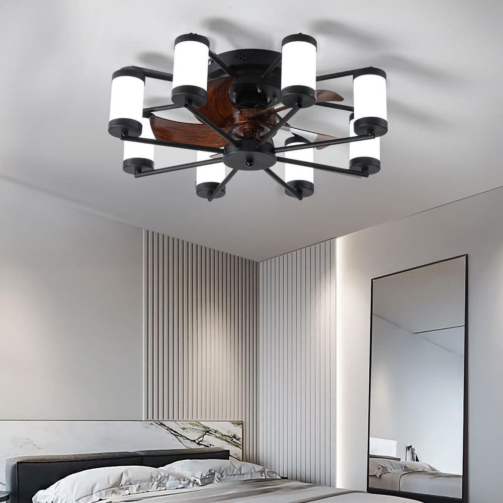 22 in. Smart Indoor Black Flush Mount Ceiling Fan with Bright White Integrated LED price history on PriceWatchPro