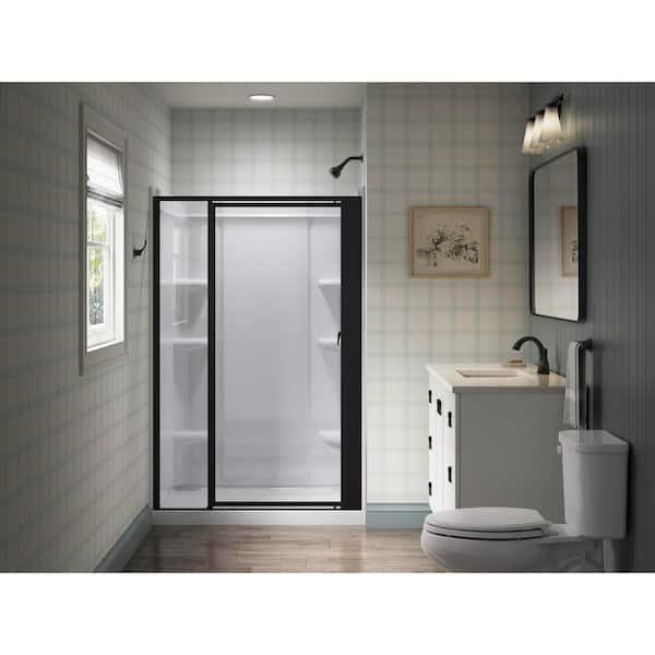 Attend 51 in. W x 69 in. H Pivot Framed Shower Door in Matte Black