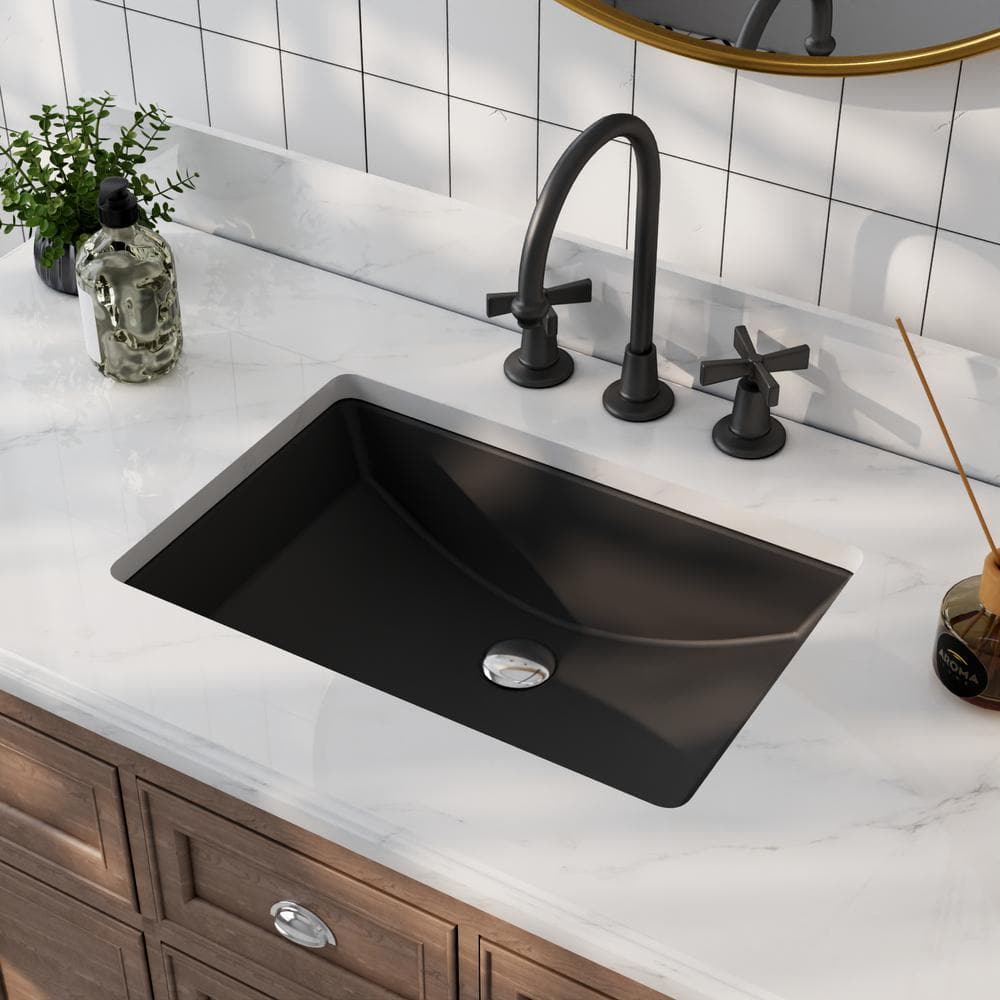 American Imaginations 18.25-in. W CUPC Rectangle Undermount Sink Set in Biscuit - Black Hardware - Overflow Drain Incl.