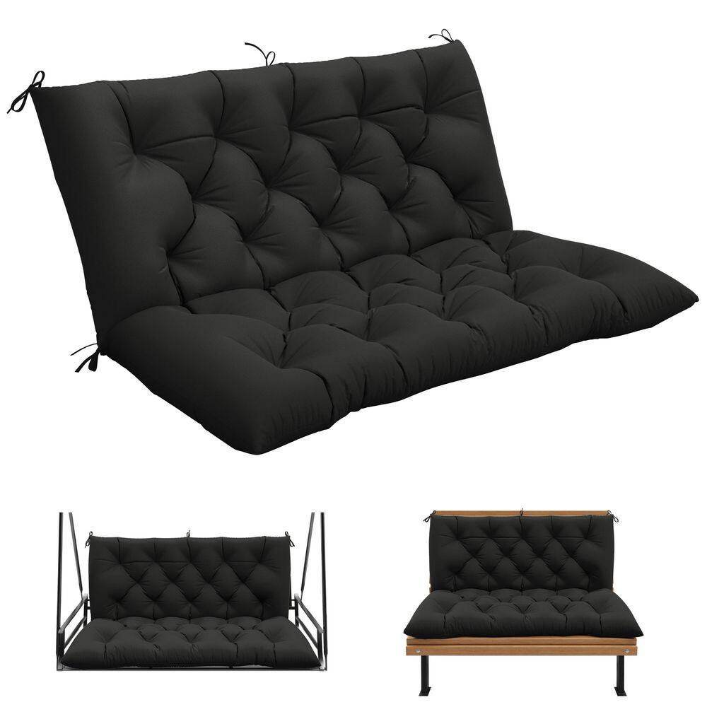 47 x 40 in. Outdoor Waterproof Porch Swing Cushion 2-Seater Replacement with Backrest for Patio Furniture Black