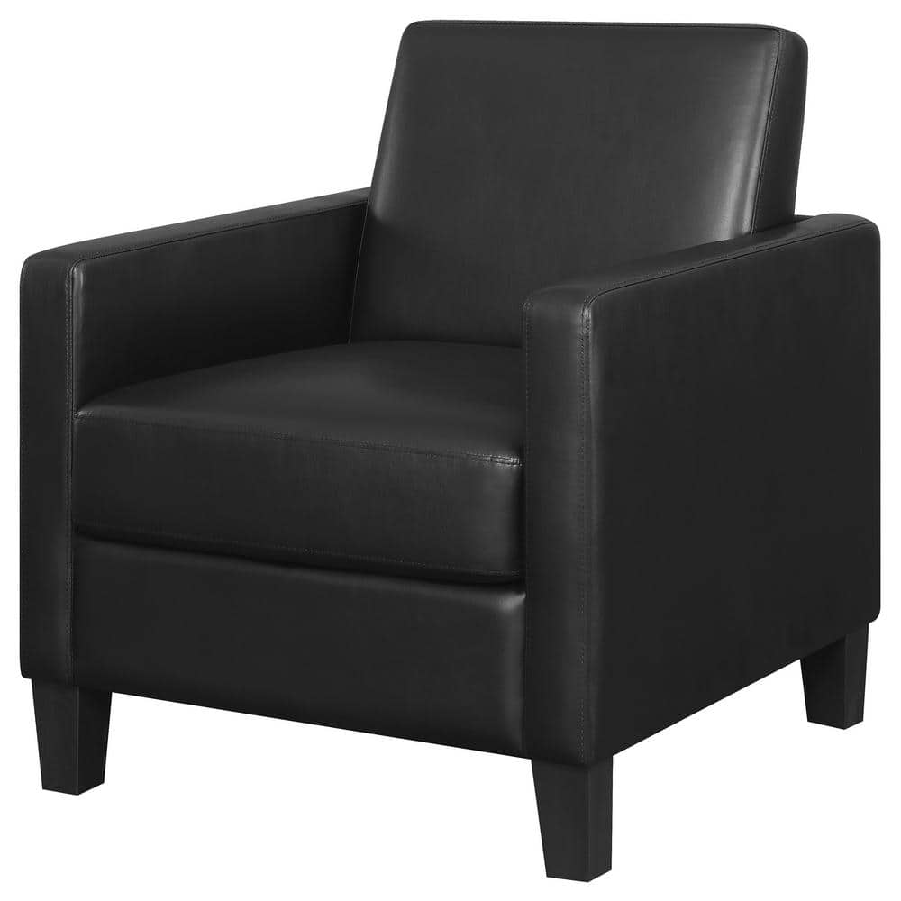 Modern Black Faux Leather Accent Chair with Track Arms