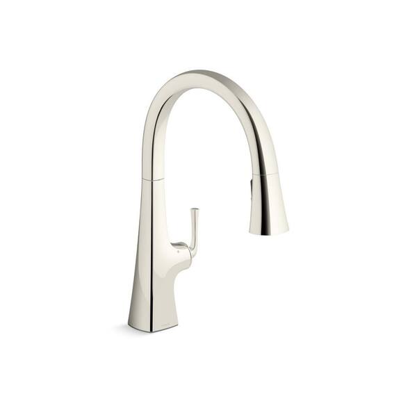 KOHLER Graze Touchless Single Handle Pull-Down Kitchen Sink Faucet with 3-Function Sprayhead in Vibrant Polished Nickel
