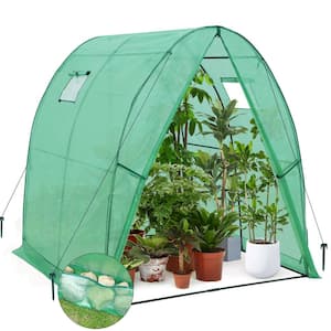 5.9 ft. x 5.9 ft. x 6.6 ft. Portable Green Walk-in Tunnel Greenhouse with Roll-up Mesh Windows, Zippered Door, PE Cover