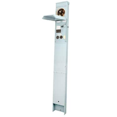 Metered RV Earth Burial Pedestal with 50 Amp and 30 Amp RV Receptacles, 20 Amp GFCI Receptacle, and Photocell Light