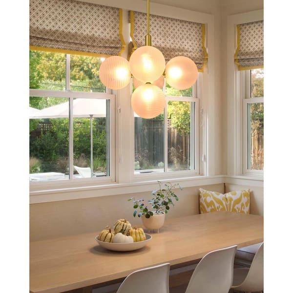 Modern 14 in. 5-Light Gold Cluster Bubble Chandelier with Globe Frosted Glass Shades