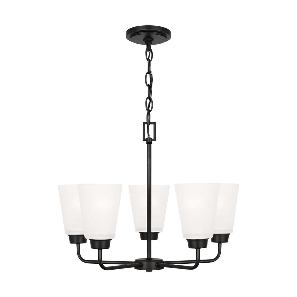 Kerrville 5-Light Midnight Black Traditional Transitional Single Tier Hanging Chandelier with Satin Etched Glass Shades price history on PriceWatchPro