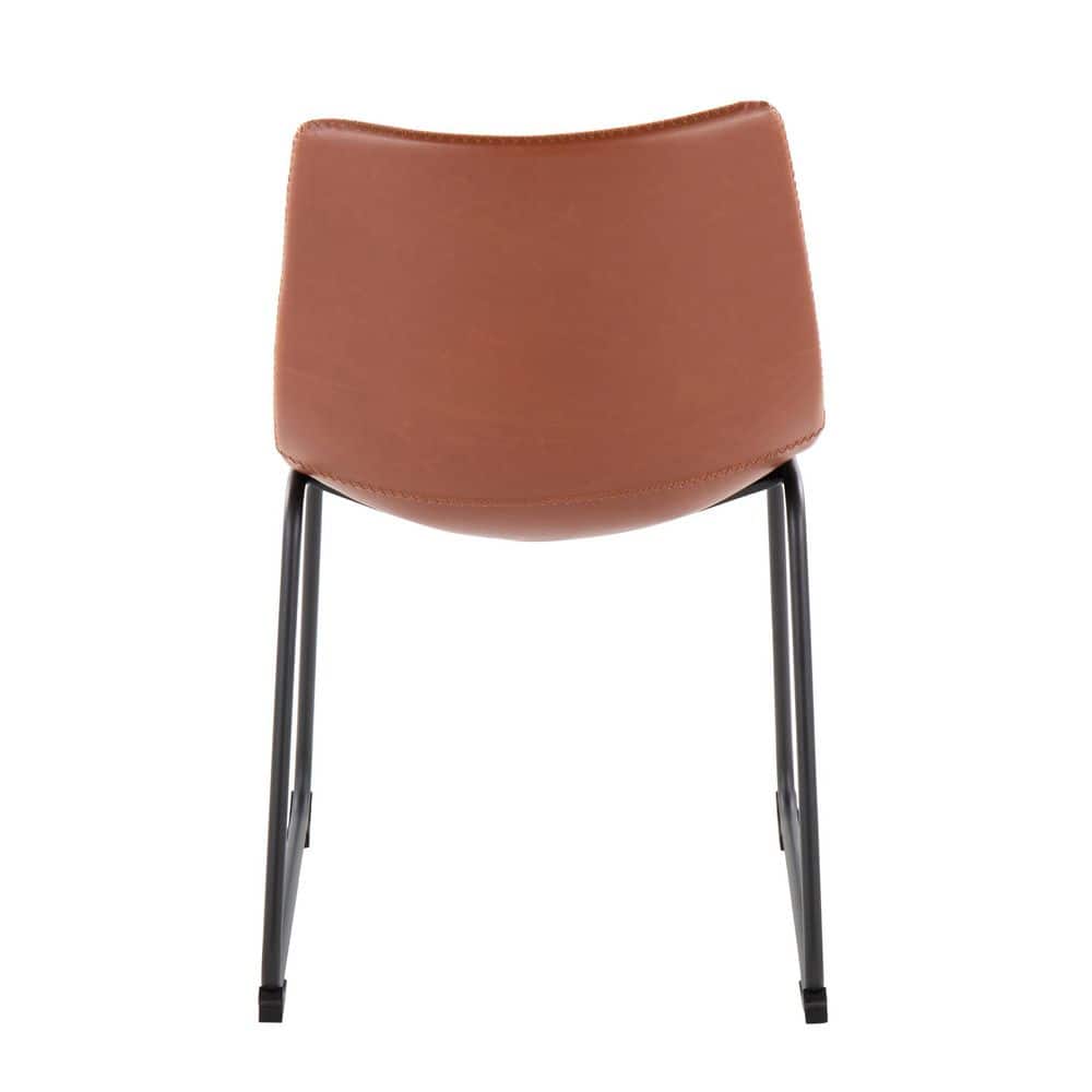Cognac Faux Leather Upholstered Side Chair with Metal Legs, Set of 2