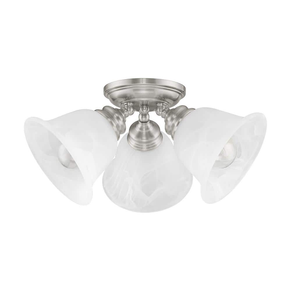 Essex Alabaster Glass 3-Light Indoor Flush Mount in Brushed Nickel