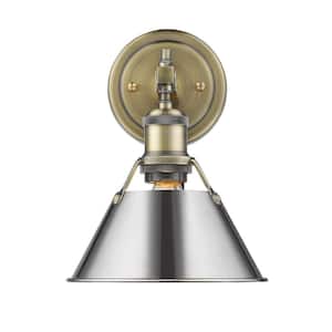 Orwell 4.875 in. 1-Light Aged Brass Vanity Light with Chrome Shade